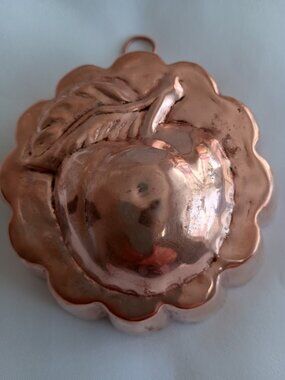 Vintage Small Copper Tin-Lined Jello Mold with Fruit Design